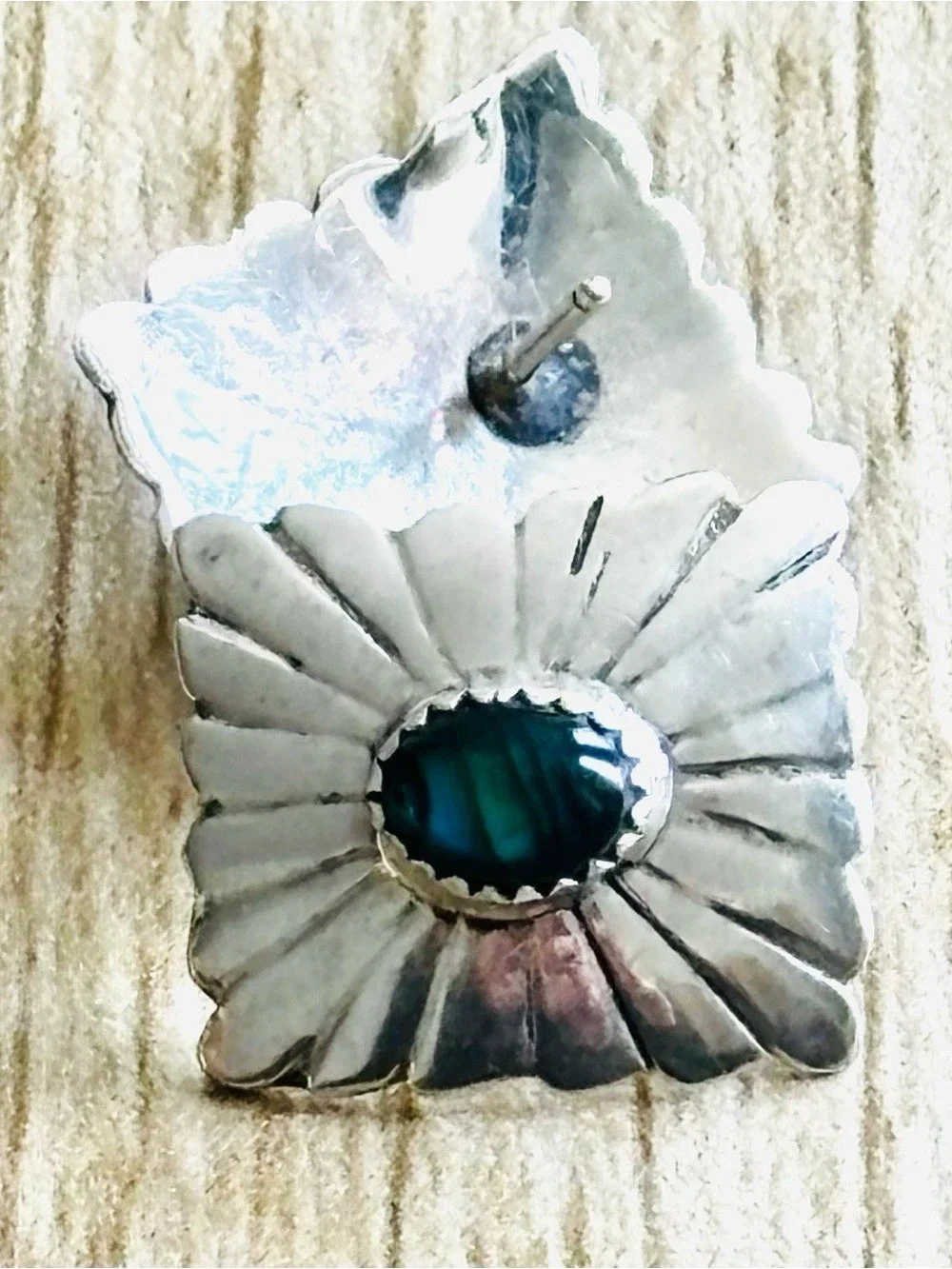 Floral Blue cabochon and Sterling Silver Earrings
